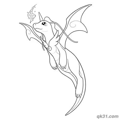 Free printable Dragonite Breathing Fire While Flying Coloring Page coloring page