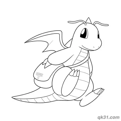 Free printable Dragonite Carrying Backpack Adventure Coloring Page coloring page