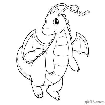 Free printable Dragonite Full Body Side View Coloring Page coloring page