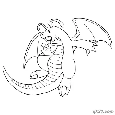 Free printable Dragonite Strong Attack Pose Coloring Page coloring page