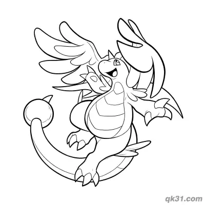 Free printable Mega Dragonite Happy Smiling Coloring Page coloring page
