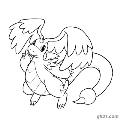Free printable Mega Dragonite Looking Back Over Shoulder Coloring Page coloring page