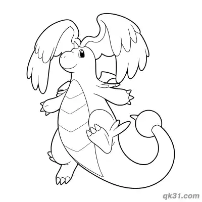 Free printable Mega Dragonite One Leg Standing Pose Coloring Page coloring page