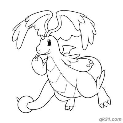 Free printable Mega Dragonite Waving Hand Cheerfully Coloring Page coloring page