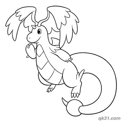 Free printable Mega Dragonite Waving Hello Coloring Page coloring page