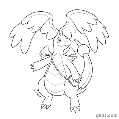 Free printable Mega Dragonite with Crossbody Bag Coloring Page coloring page