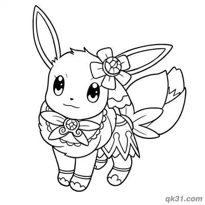 Free printable Eevee Pokemon in Cute Outfit Coloring Picture Page coloring page