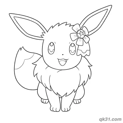 Free printable Eevee Pokemon with Cute Bow Free Printable Coloring Page coloring page