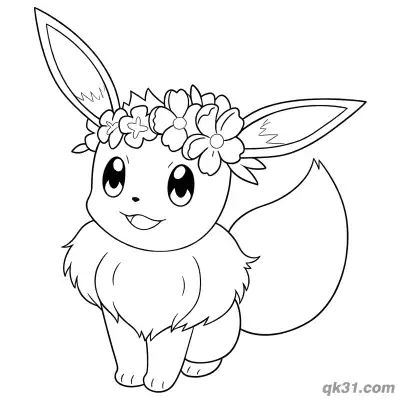 Free printable Eevee Pokemon with Flower Crown Coloring Sheet Printable coloring page