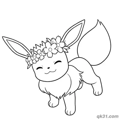 Free printable Cute Eevee Pokemon Flower Crown Coloring Sheet Printable coloring page