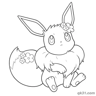 Free printable Eevee Pokemon with Fluffy Flower Tail Coloring Picture coloring page