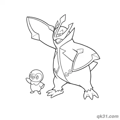 Empoleon and Piplup Waving Coloring Page