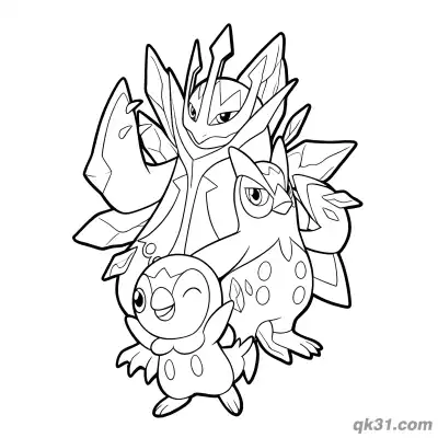 Free printable Mega Empoleon Evolution Group Coloring Page coloring page