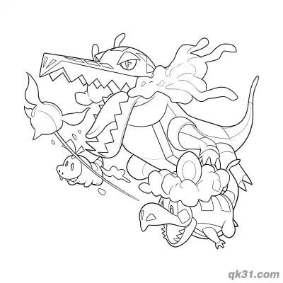 Free printable Fuecoco Crocalor Skeledirge Battle Group Coloring Page coloring page