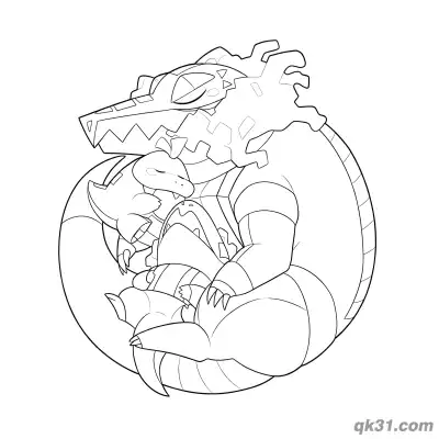 Free printable Fuecoco Crocalor Skeledirge Family Coloring Page coloring page