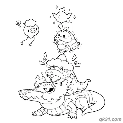 Free printable Fuecoco Crocalor Skeledirge Group Coloring Page coloring page