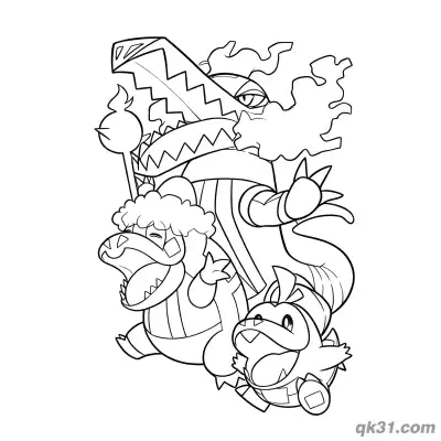 Free printable Fuecoco Crocalor Skeledirge Singing Group Coloring Page coloring page