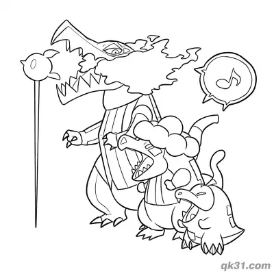 Free printable Skeledirge Crocalor Fuecoco Singing Coloring Page coloring page