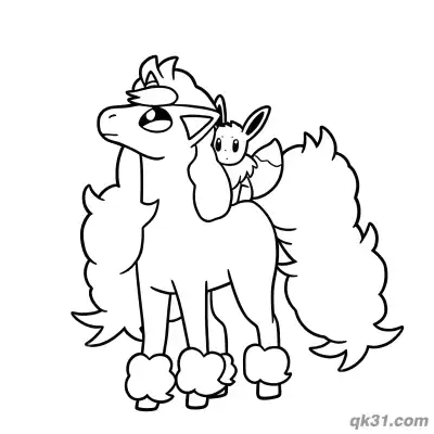 Free printable Galarian Rapidash with Eevee Coloring Page coloring page