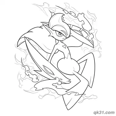 Free printable Mega Gallade Cape Flame Energy Stance Coloring Page coloring page