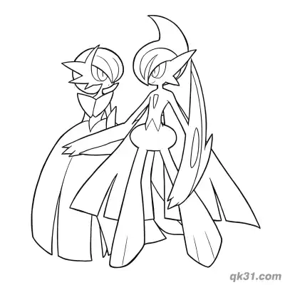 Free printable Mega Gallade Ralts Kirlia Evolution Family Coloring Page coloring page