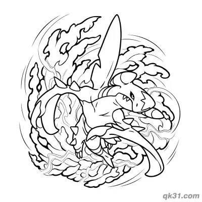 Free printable Garchomp Dashing Forward Pose Coloring Page coloring page