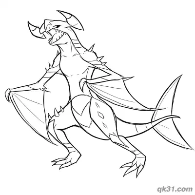 Free printable Garchomp Majestic Roaring Pose Coloring Page coloring page