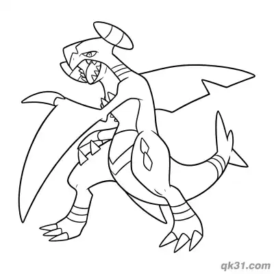 Free printable Garchomp Side View Roaring Battle Pose Coloring Page coloring page