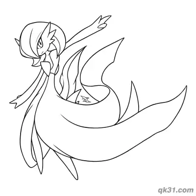 Free printable Gardevoir Dynamic Side Pose Arm Raised Coloring Page coloring page