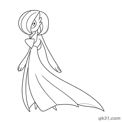 Free printable Gardevoir Elegant Long Dress Side View Coloring Page coloring page