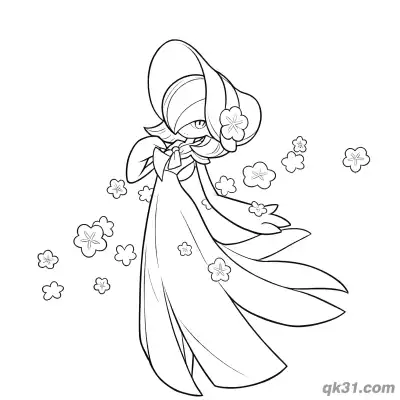 Free printable Gardevoir Flower Hat Falling Petals Coloring Page coloring page