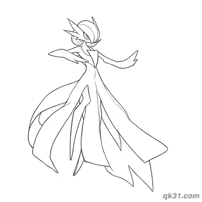 Free printable Gardevoir Flying Dynamic Pose Coloring Page coloring page