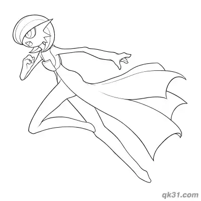 Free printable Gardevoir Flying Leap Action Coloring Page coloring page