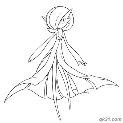 Free printable Gardevoir Front View Dress Spread Coloring Page coloring page