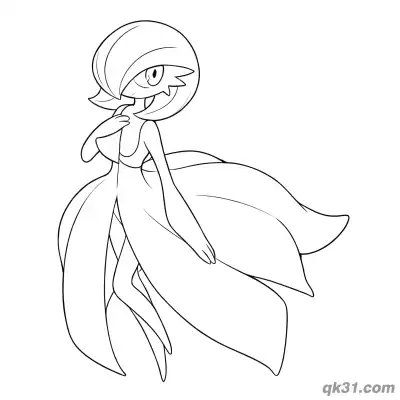 Free printable Gardevoir Gentle Head Bow Standing Coloring Page coloring page