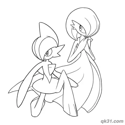 Free printable Gardevoir Interacting With Gallade Companion Coloring Page coloring page