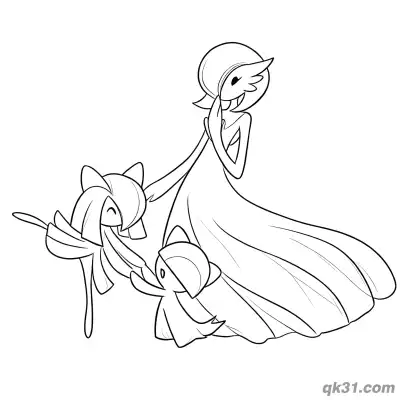 Free printable Gardevoir Kirlia Ralts Evolutionary Family Coloring Page coloring page