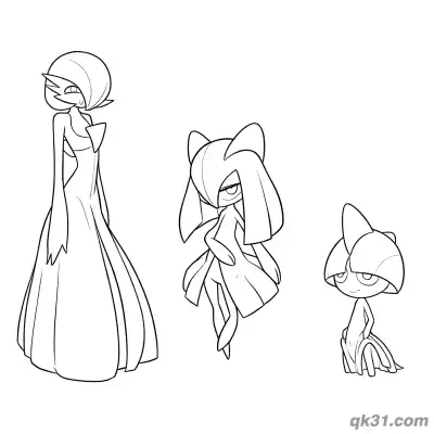 Free printable Gardevoir Kirlia Ralts Family Collection Coloring Page coloring page