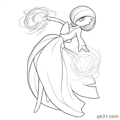 Free printable Gardevoir Releasing Magic Energy Ball Coloring Page coloring page