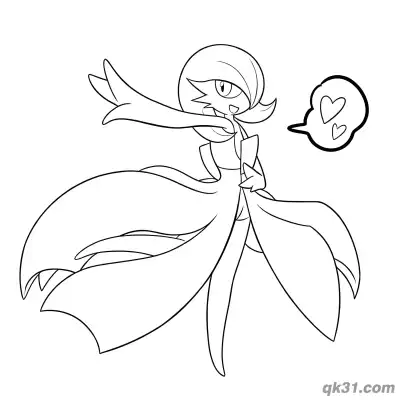 Free printable Gardevoir Side View Heart Speech Bubble Coloring Page coloring page