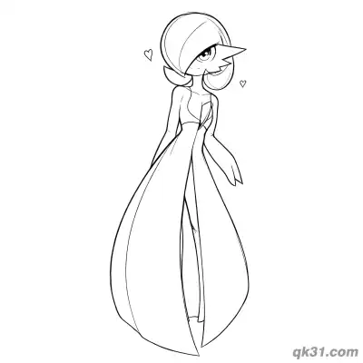 Free printable Mega Gardevoir Cute Front View with Hearts Coloring Page coloring page