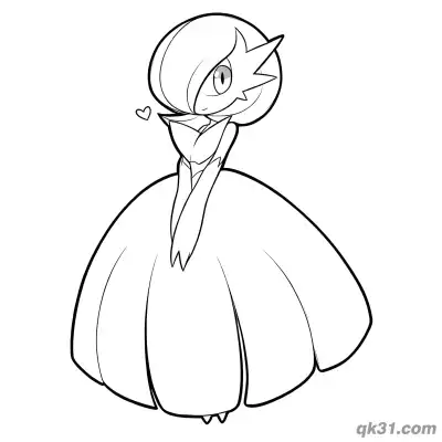 Free printable Mega Gardevoir Cute Side Profile with Heart Coloring Page coloring page