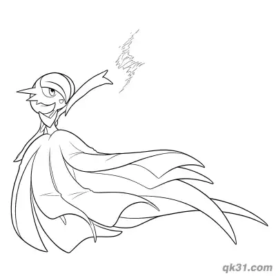 Free printable Mega Gardevoir Dynamic Blowing Wind Coloring Page coloring page