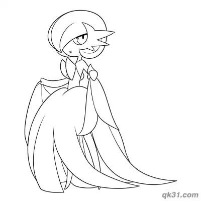 Free printable Mega Gardevoir Elegant Curtsy Dress Holding Coloring Page coloring page