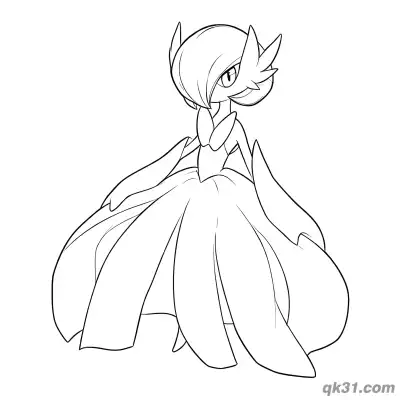 Free printable Mega Gardevoir Elegant Dress Holding Pose Coloring Page coloring page