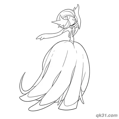 Free printable Mega Gardevoir Elegant Raised Hand Stance Coloring Page coloring page