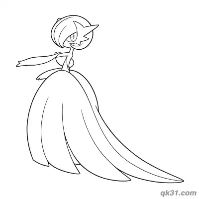 Free printable Mega Gardevoir Elegant Stretching Pose Side View Coloring Page coloring page