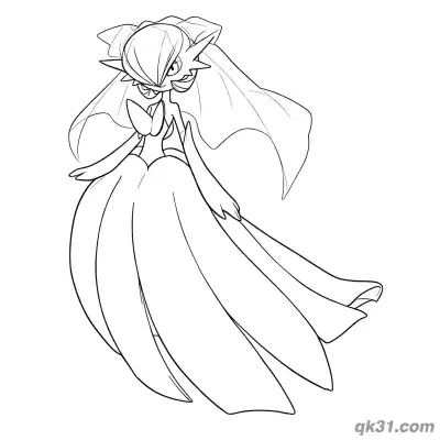 Free printable Mega Gardevoir Elegant Wedding Dress Gown Coloring Page coloring page