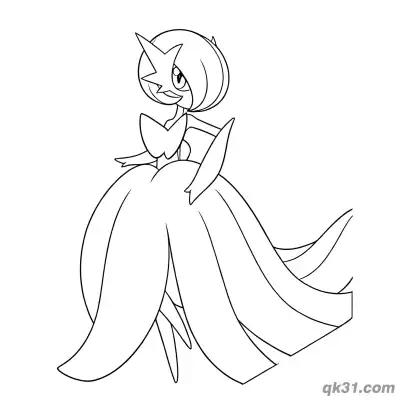 Free printable Mega Gardevoir Elegant Wrapped Dress Side View Coloring Page coloring page