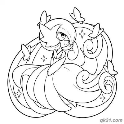 Free printable Mega Gardevoir Magical Butterflies and Stars Coloring Page coloring page